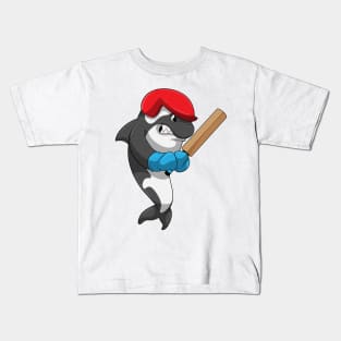 Killer whale at Cricket with Cricket bat Kids T-Shirt